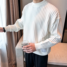 冬季男圆领毛衣粗针款条纹工艺纯色微宽松针织衫线衣MY1131-P73，男装针织衫/毛衣，星座1012-1
