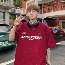 可48小时发货支持抖音得物来样二开美式满天星亮片短袖T恤MTX677，男装T恤，电商A486