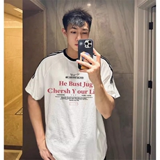 夏季美式高街重磅纯棉三条杠织带撞色男女短袖T恤ZD602-特P30，男装T恤，电商A486-1