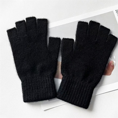 2025年秋季新款百搭女士双股加厚保暖半指手套，手套，绒上羊绒