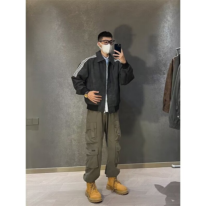 W10727-P60网图现货美式潮牌三道杠皮衣外套PU皮棒球服立领夹克,男装夹克,星座1608