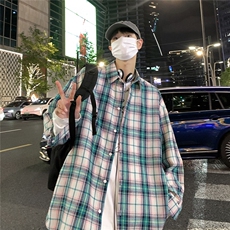 特批2026春款港风夜景长袖小方格衬衫S80P38控55，男装衬衫，电商A247