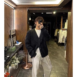 M34-P60美式潮牌针织开衫外套男2025春秋冬季V领毛衣慵懒风