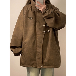 1中性美式飞机扣可拆卸胸针PU皮大码M-5XL夹克男JK77768P105控148