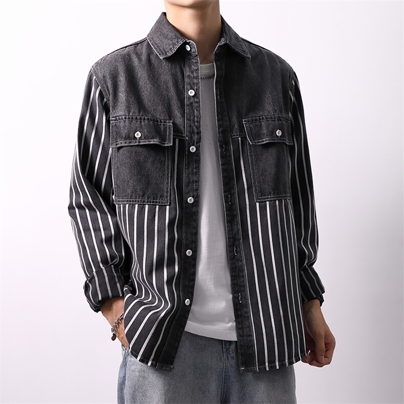 秋季流行男牛仔衬衣宽松纯棉休闲长袖衬衫外套XZ310B-3-CY957-P60,男装衬衫,星座310B-3