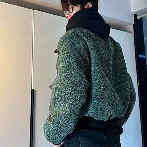 小香风短款毛呢外套男秋款高级感短宽松粗花呢工装夹克图片