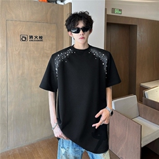 2025新款喷绘珍珠个性圆领t恤短袖cleanfit五分袖现货T1873-P31，男装T恤，星座512-3