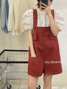 水洗背带短裤,其它,晶晶