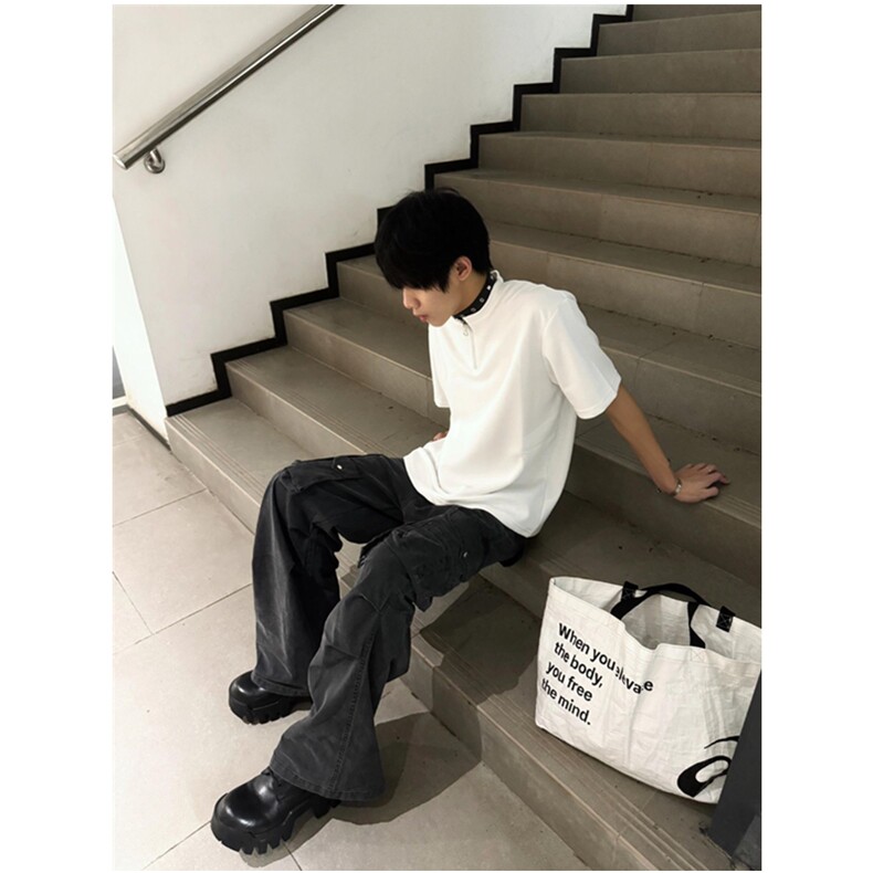 垫肩短袖T恤半拉链设计感半袖打底衫小众男T59网络图,男装T恤,星座1116A（原606A-3）