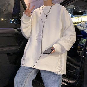 美式复古破洞毛衣男秋季潮牌宽松休闲情侣小众针织衫 M614-P36图片