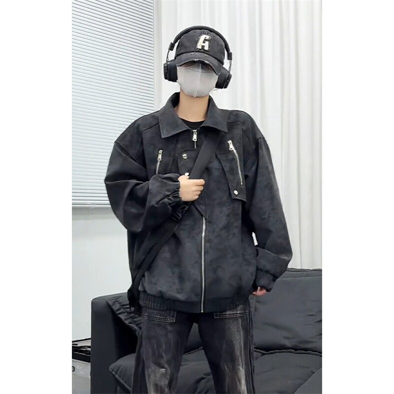 特批P85无差价春季cleanfit解构设计pu皮外套短款男潮夹克J5219,男装夹克,电商A001