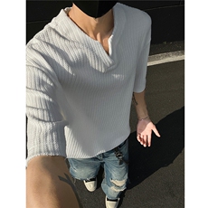 主推慵懒风肌理感小v领短袖T恤提花宽松情侣上衣H1069特P28，男装T恤，电商A341