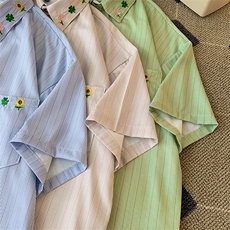 高品质夏男短袖衬衫条纹鲜花刺绣宽松袖衬衣CS294P38，男装衬衫，星座1013-1