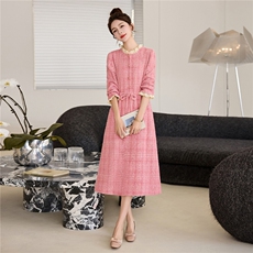 罗得堡2026年春装新款小香风连衣裙气质修身毛呢2602，女装连衣裙，罗得堡