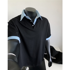 25夏装新品 假两件衬衫领短袖T恤POLO衫翻领上衣男 H1077 特P38图片