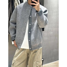 网图有货美式复古假两件针织格子开衫毛衣男女宽松外套A1076-P62，男装针织衫/毛衣，星座1505