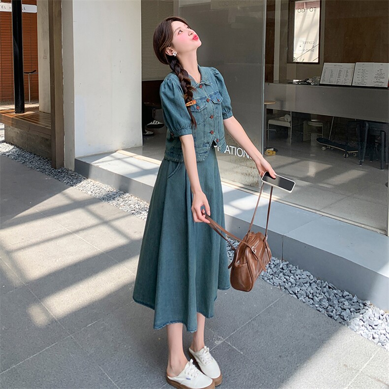 减龄气质短袖衬衫牛仔套装女2025年夏季新款韩版裙子外套两件套,女装套装/套裙,小九月