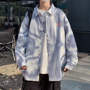 长袖衬衫男港风日系春季韩版潮流扎染衬衣CS079P34图片