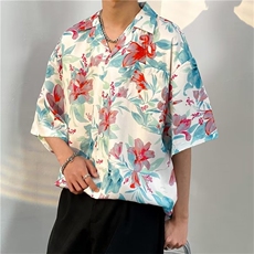 日系五分袖春夏季新款衬衫潮流慵懒男方领宽松型衬衫C1320P30，男装衬衫，星座1116-2