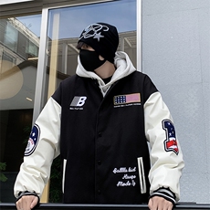 潮牌美式复古学院风棒球服棉服外套男秋冬情侣棉衣M033-P85，男装棉衣，星座308B-2