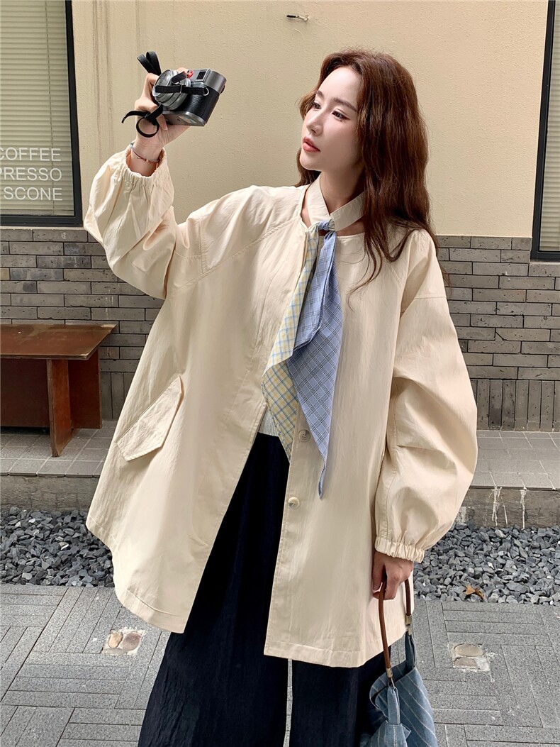 浅黄色韩系松弛感休闲风衣外套女2025秋季新款气质减龄超好看大衣,女装风衣,蝶眷