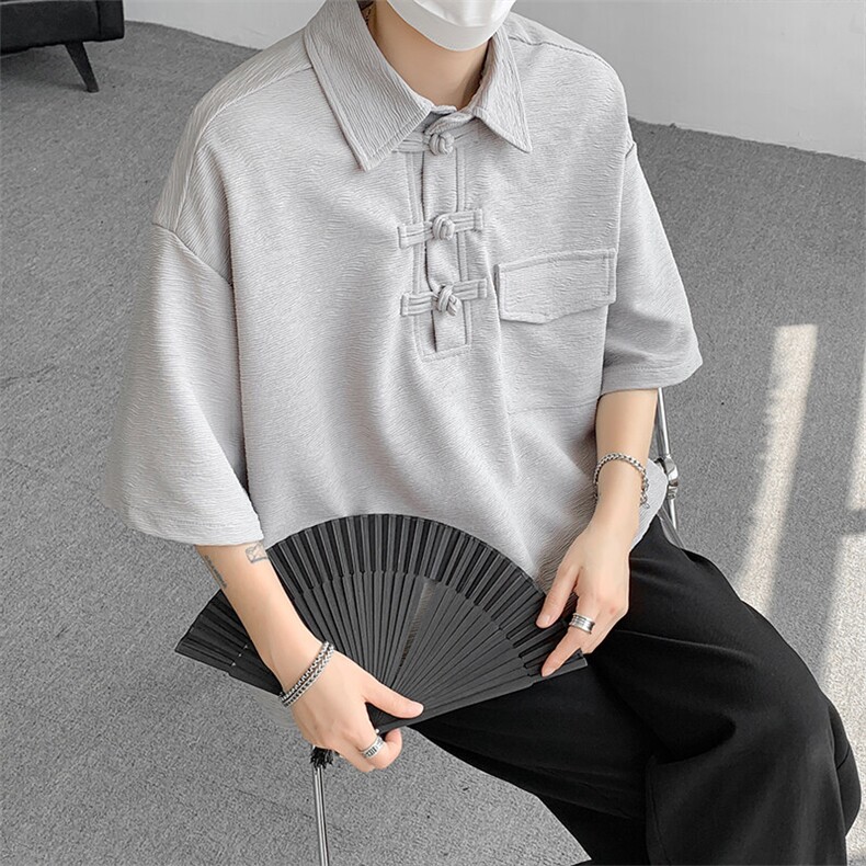 高品质盘扣短袖POLO衫男夏季宽松纯色上衣t恤10031-特P40控68,男装Polo衫,电商A059
