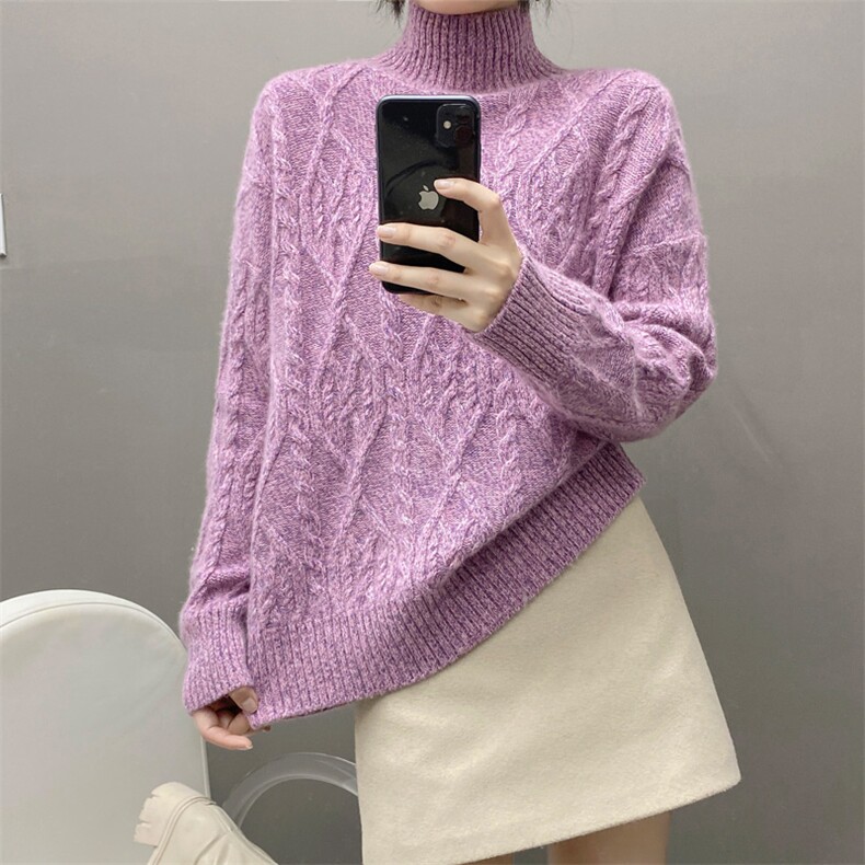 欧货秋冬康赛花纱山羊绒衫女加厚毛衣半高领加厚宽松针织打底衫，女装羊绒衫，织绒羊