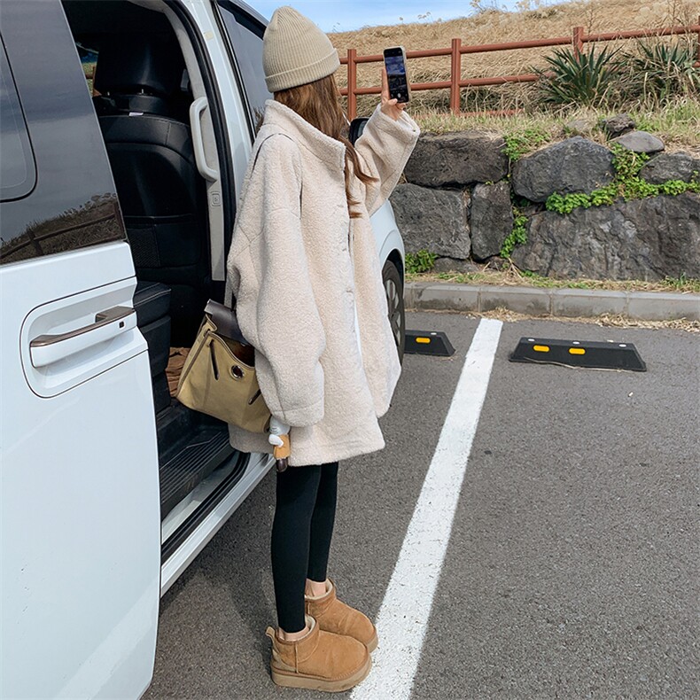 冬季新品简约宽松版皮毛一体中长款外套2C239-S35-P205-K318,女装皮草,2C239