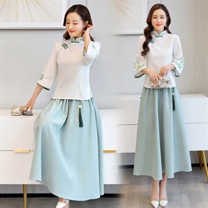 芷墨秋装新款风绣花两件套装裙民风套装裙，女装连衣裙，芷墨服饰