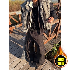 现货高品质美式高街重磅狼王座山雕毛毛领假两件棉衣加厚棉服外套，男装棉衣，电商A486-1