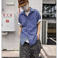 港风春秋款男女格子衬衫刺绣情侣款衬衣cs3034P33，男装衬衫，星座1013-1