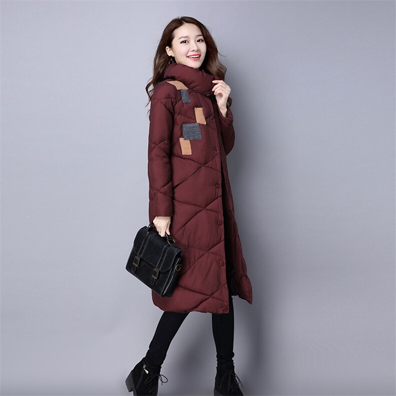 加厚长袖排扣纯色棉衣/棉服简约百搭甜美直筒长款2020年冬季,女装棉衣/棉服,独衣靓