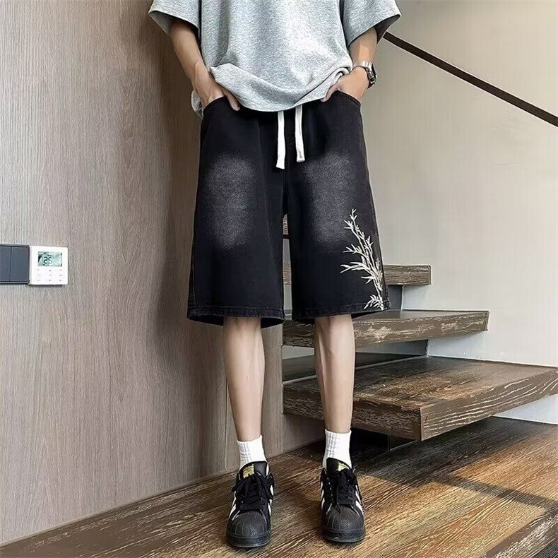 DJ612-P40牛仔短裤男夏季高街潮流水洗直筒裤子宽松休闲五分裤,男装牛仔裤,星座603-2