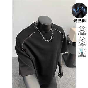 特批P30无差价夏季双拉链曼巴棉大码重磅休闲透气短袖T恤男T5193图片