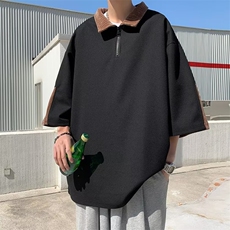 撞色polo衫男款美式半拉链卫衣短袖夏季正肩七分袖t恤T213，男装卫衣，星座1116A-1（原606A）