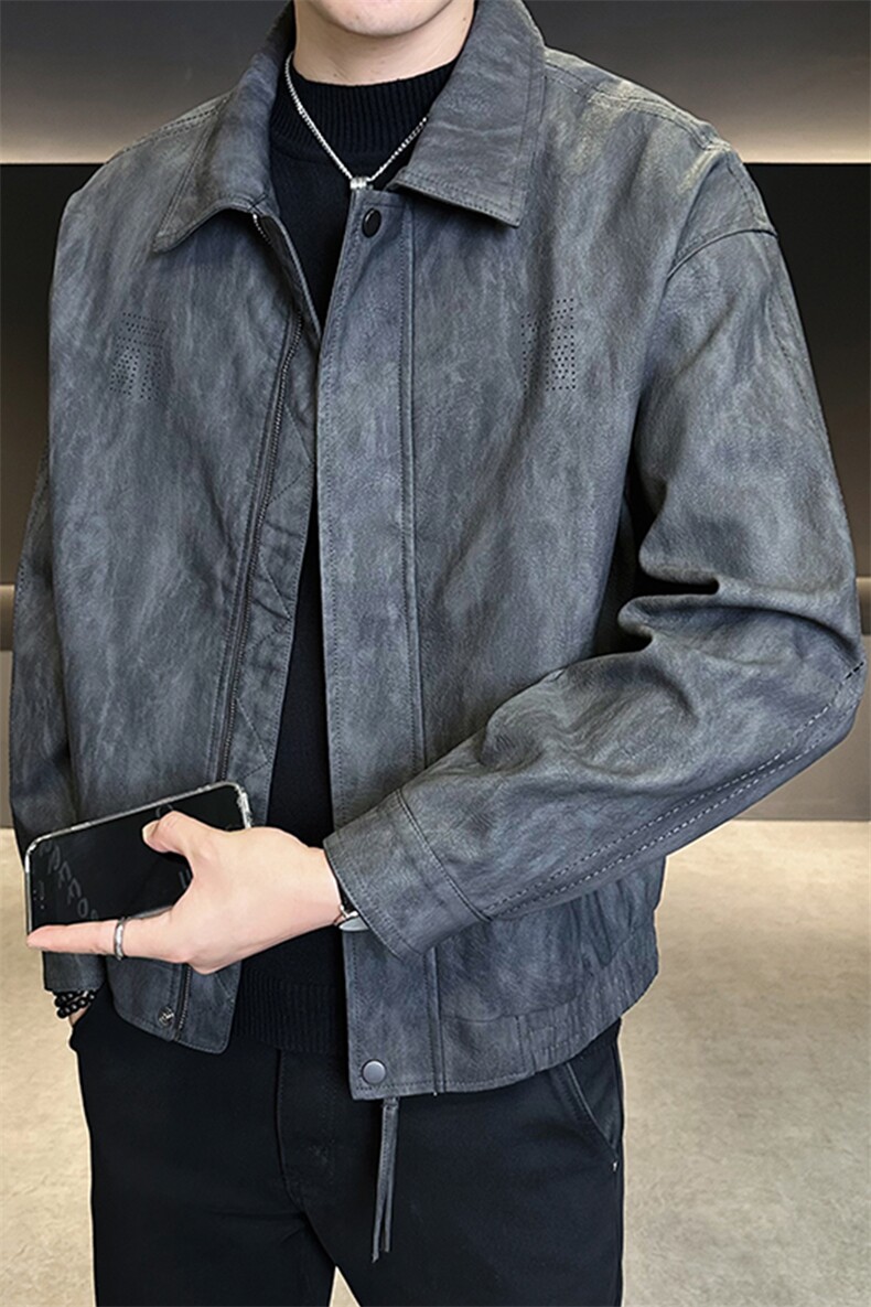美式皮衣男2025新款秋季复古潮牌宽松机车皮夹克A313-2582-P165,男装皮衣,电商A313