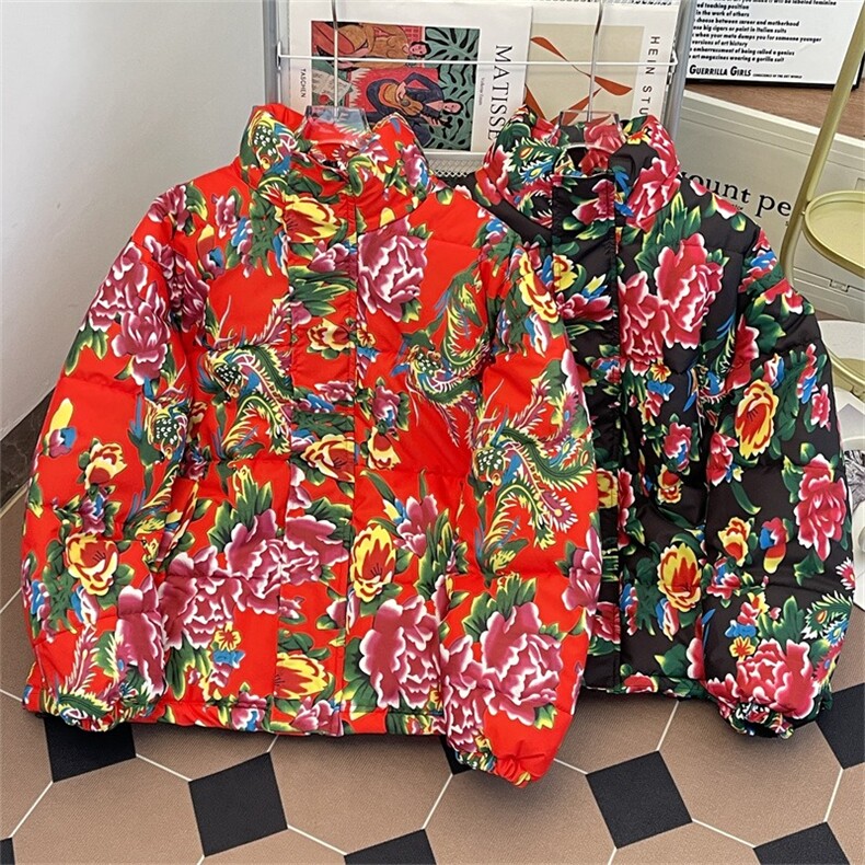 高质量东北大花立领棉衣加厚棉服男女宽松保暖棉衣外套MYT36P77,男装棉衣,星座1013-5