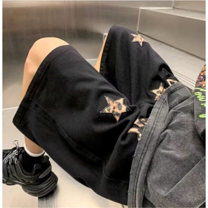 欧美简约复古发泡印花运动短裤男潮牌街头宽松情侣工装薄款五分裤图片