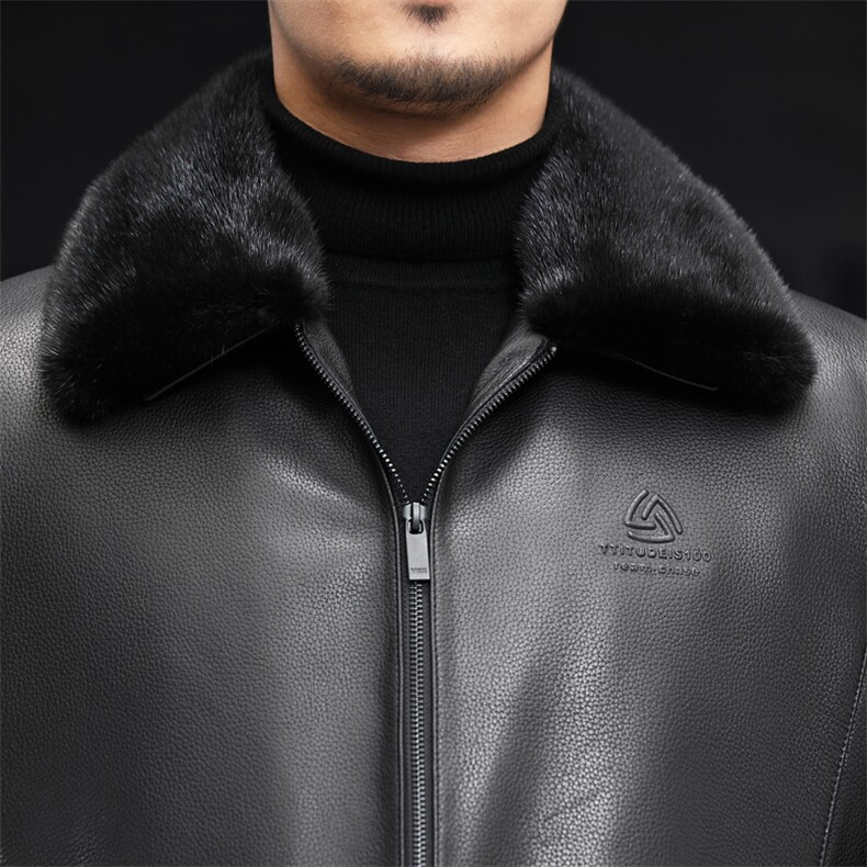 J8069新款海宁男式绵羊皮皮衣男翻领兔毛内胆皮克服夹克P990,男装皮衣,电商B360