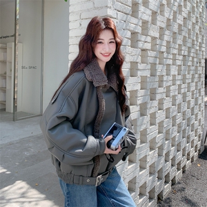 秋冬加厚女PU立领机车服羊羔毛仿皮毛一体环保皮草外套2025新款潮图片