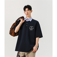 1假两件衬衫领POLO衫M-5XL大码潮流休闲短袖T恤DX78040特P48控78，男装T恤，星座226-2