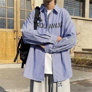 条纹衬衫男字母印花韩版潮流帅2023春夏新款ins宽松外套W4481-P33图片