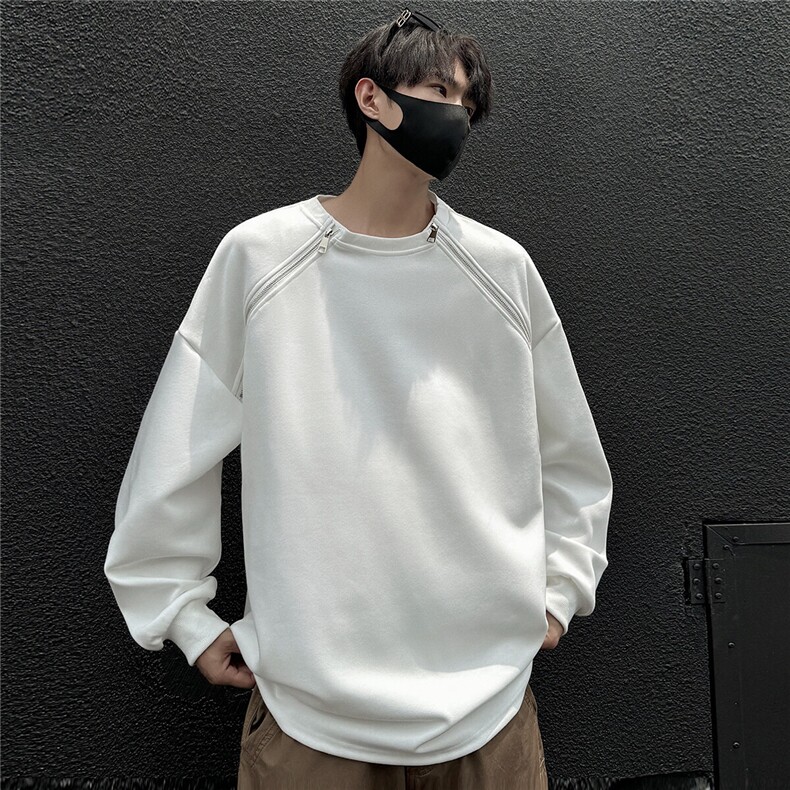 2025港风双侧金属拉链圆领卫衣男大码潮流纯色卫衣男WY77865P55控，男装卫衣，星座227-7