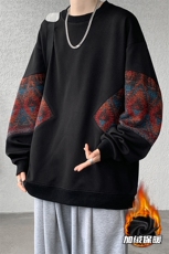 8XL-M民族风加绒加厚卫衣男款冬季拼接套头衫特大码外套WY005P58，男装卫衣，电商B312