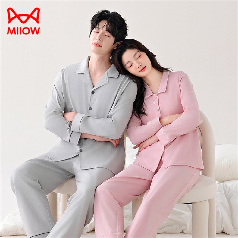 猫人纯棉睡衣男女春秋季2025新款长袖简约休闲可外穿家居服套装，睡衣套装，泰合衣坊