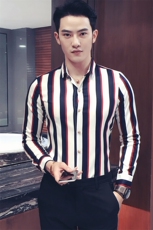 YC009-Q潮男宽条纹长袖衬衫夜店酒吧休闲衬衫衬衣理发师工作服，男装衬衫，星座717A