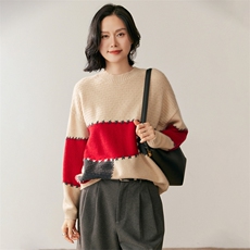 2025年秋季新款双股拼色针织套头上衣时尚百搭，女装针织衫/毛衣，鸥蕊娅羊绒