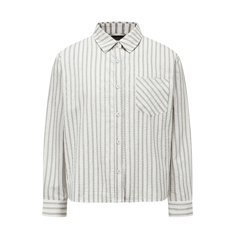 美式潮牌高街复古泡泡纱竖条纹日系肌理长袖衬衫男女休闲宽松衬衣，男装衬衫，电商A443