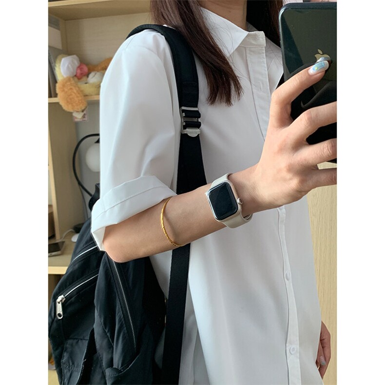 薄款冰丝短袖衬衫男简约纯色垂感休闲痞帅衬衣 CS288-P20图片