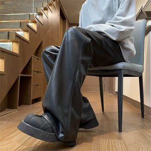 07美式高街vibe皮裤复古宽松微喇PU皮休闲裤潮XZ211-1-K2449-P60,男装皮裤,星座211-1